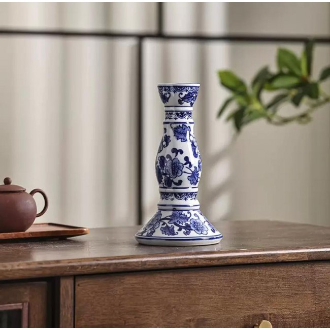 شمعدان سيراميك بنقوش زهور زرقاء متوفر 3 احجام 6988