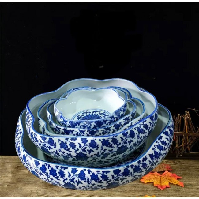 طقم صحن سيراميك مزخرف بنقوش زرقاء بتصميم فاخر 5قطع 6972 طقم صحن سيراميك مزخرف بنقوش زرقاء بتصميم فاخر 5قطع 6972