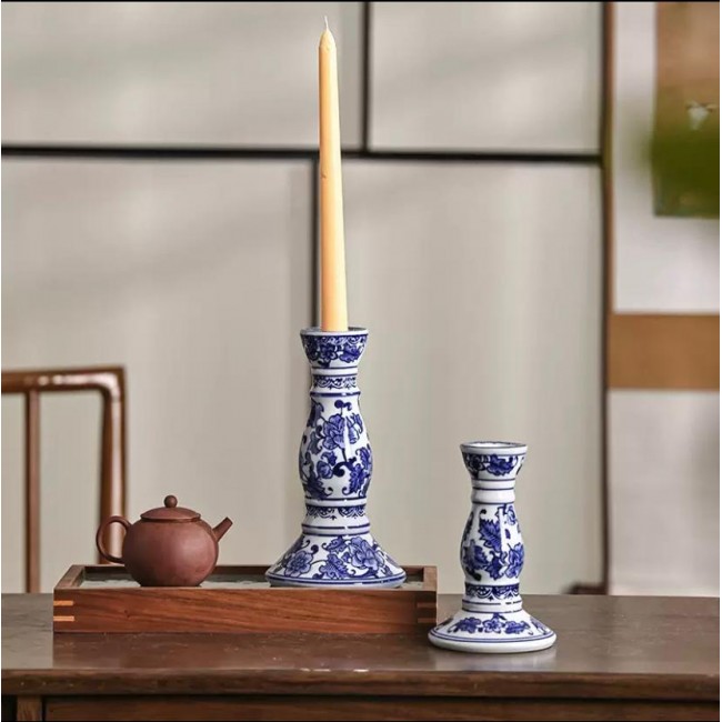 شمعدان سيراميك بنقوش زهور زرقاء متوفر 3 احجام 6988