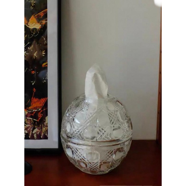 علبه مناديل زجاج شفاف مستديره انيقه L6073 علبه مناديل زجاج شفاف مستديره انيقه L6073