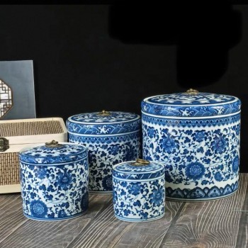  يرطمان سيراميك بنقوش زرقاء ذات جوده عاليه 6978