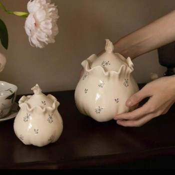 برطمان تخزين طعام مع غطاء بنمط زهور للمطبخ متوفر الحجمين 7185