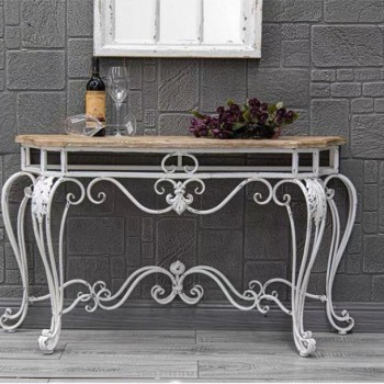 طاولة كونسول جداري بأرجل معدن مشغول يدويا شابي شيك L6768 طاولة كونسول جداري بأرجل معدن مشغول يدويا شابي شيك L6768