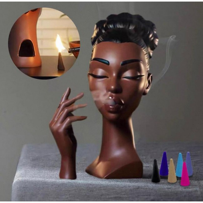 مبخرة على شكل رأس امرأة مصنوعة من راتنج L7991