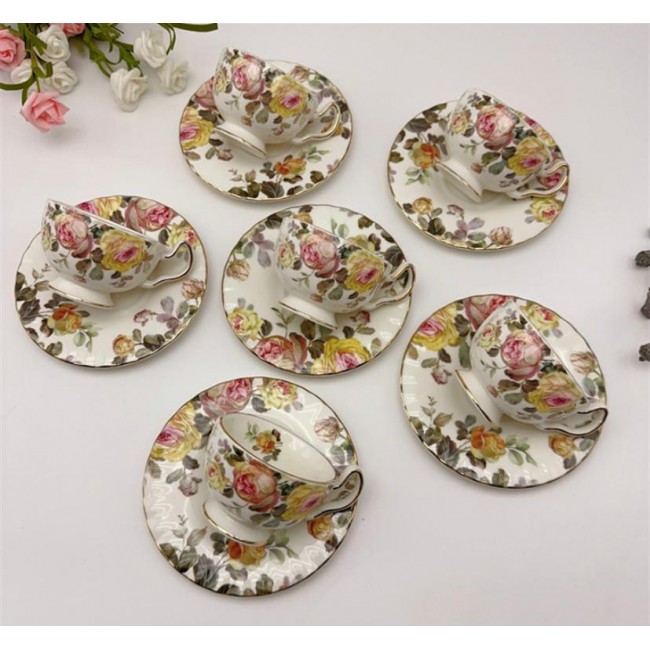 طقم فنجان قهوة مورد سيراميك فاخر  12 قطعة 7986