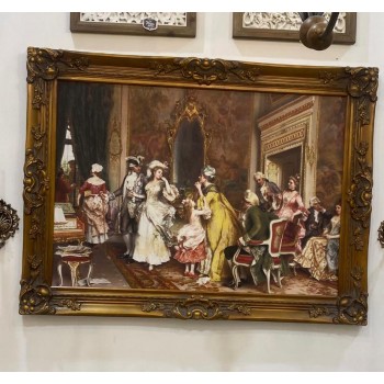 لوحة جداري مطبوع كالنفس بإطار خشب كلاسيك أوربي فاخر 6654