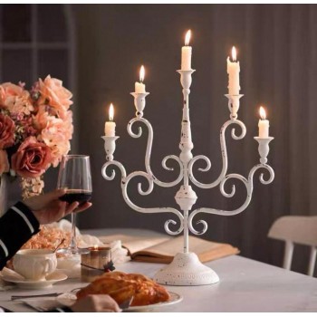 شمعدان معتق أبيض معدن مشغول يدويا بتصميم فرنسي 7882