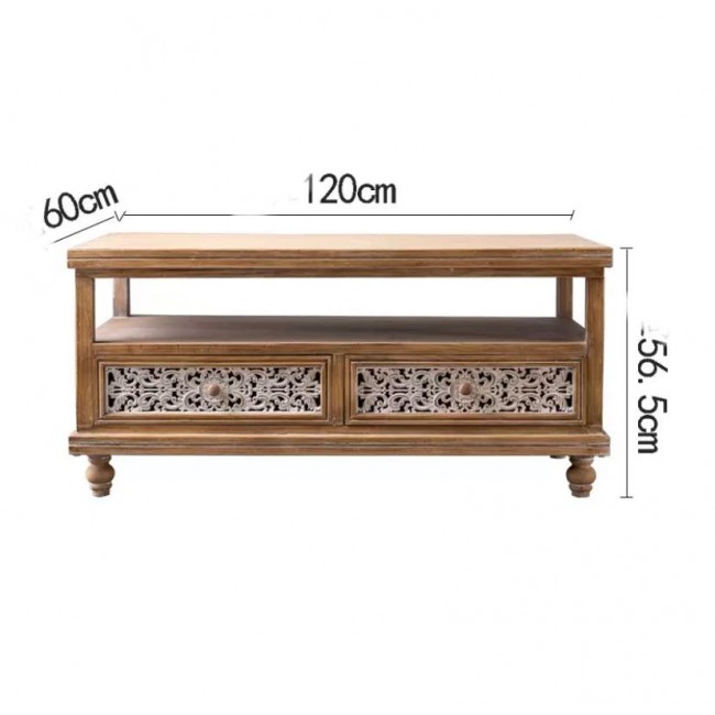 طاولة قهوه وسط من خشب طبيعي حفر يداوي انيق لديكور المنزل 7854