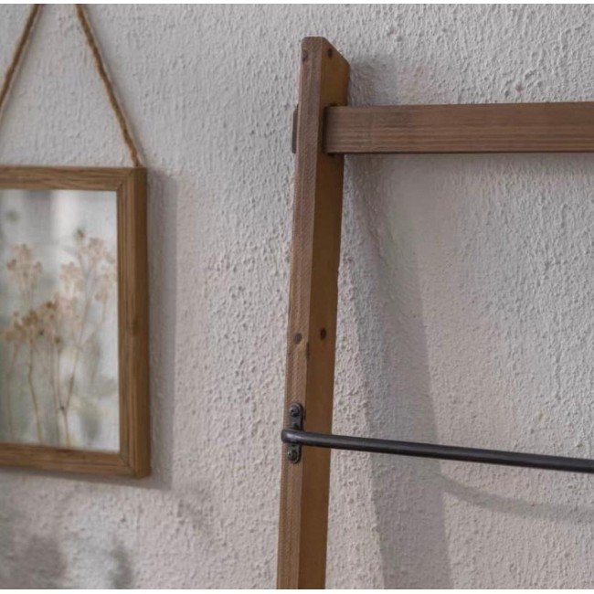 سلم خشب طبيعي مزدوج معدن بتصميم ريفي 7834 سلم خشب طبيعي مزدوج معدن بتصميم ريفي 7834