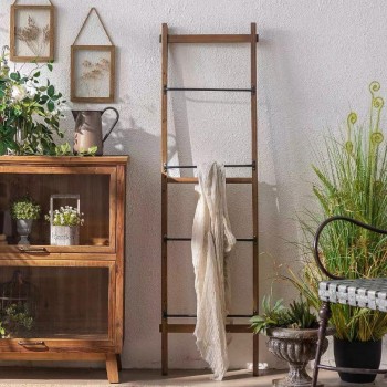 سلم خشب طبيعي مزدوج معدن بتصميم ريفي 7834