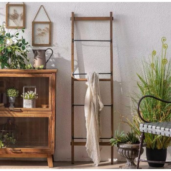 سلم خشب طبيعي مزدوج معدن بتصميم ريفي 7834