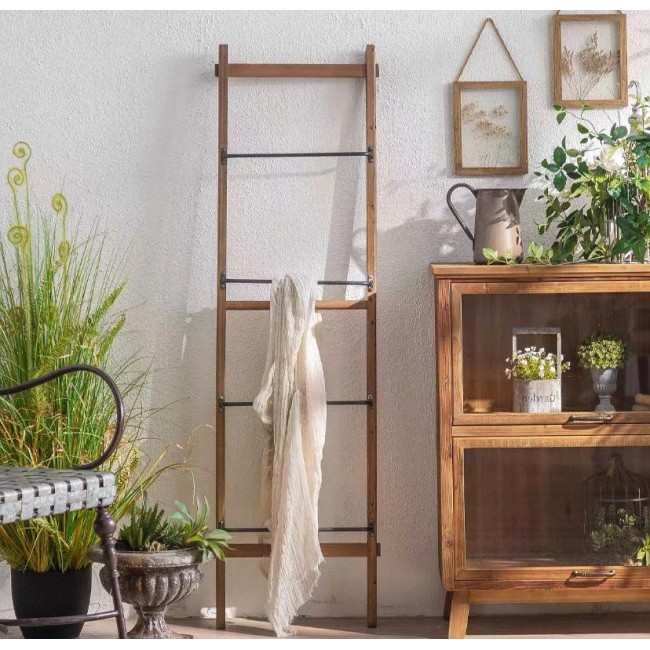 سلم خشب طبيعي مزدوج معدن بتصميم ريفي 7834 سلم خشب طبيعي مزدوج معدن بتصميم ريفي 7834