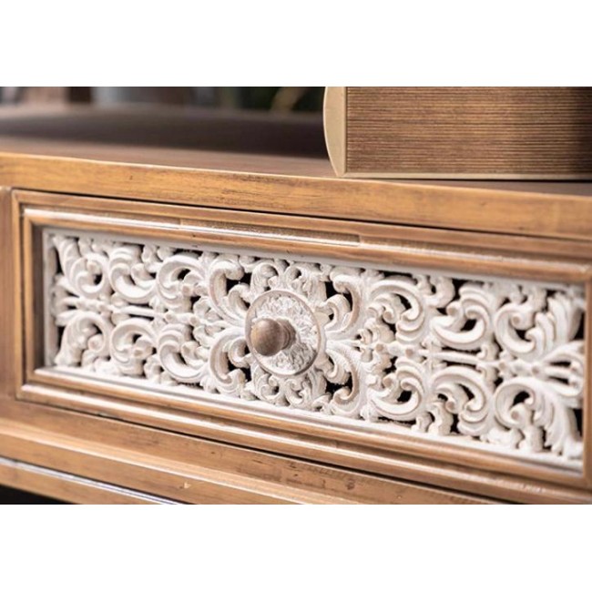 طاولة قهوه وسط من خشب طبيعي حفر يداوي انيق لديكور المنزل 7854