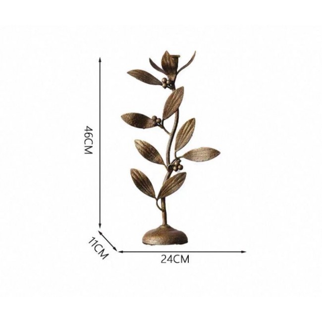 شمعدان ذهبي معدن معتق بتصميم ورق نبات متوفر الحجمين 7867