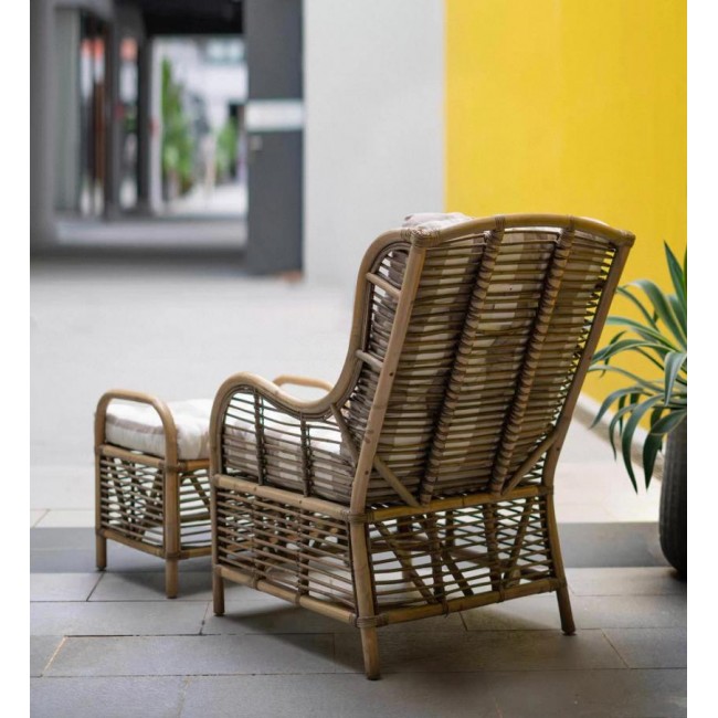 كرسي مفرد استرخاء منسوج يدويا من خشب ومقعد بف لغرفة المعيشه -L7757