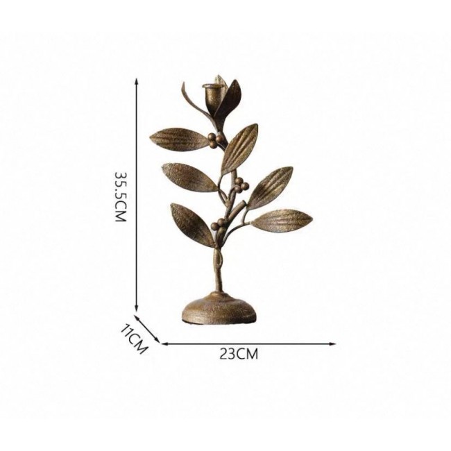 شمعدان ذهبي معدن معتق بتصميم ورق نبات متوفر الحجمين 7867