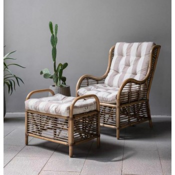 كرسي مفرد استرخاء منسوج يدويا من خشب ومقعد بف لغرفة المعيشه -L7757