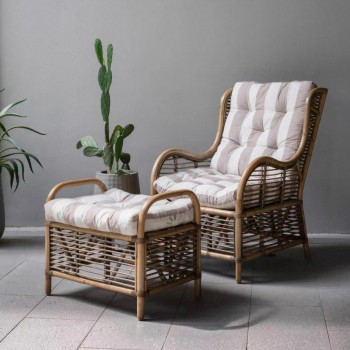 كرسي مفرد استرخاء منسوج يدويا من خشب ومقعد بف لغرفة المعيشه -L7757