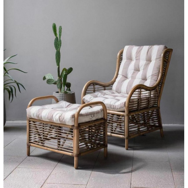 كرسي مفرد استرخاء منسوج يدويا من خشب ومقعد بف لغرفة المعيشه -L7757