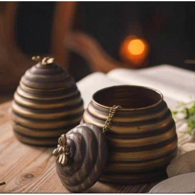 طقم برطمان معدن ذهبي معتق بتصميم خلية نحل 8154