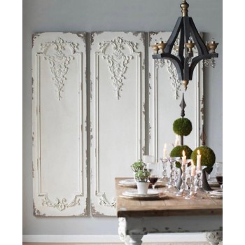 طقم لوحات جدارية خشب حفر يدوي ثلاث قطع شابي شيك ستايل برتفاع 180سم 7432