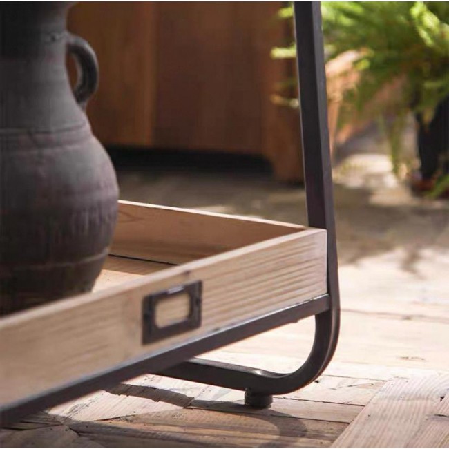 حامل زهور أرضي معدن بأرفف خشب على الطراز الامريكي 8061