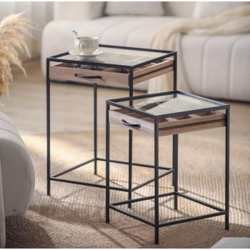 طاولة خدمة خشب طقم  بتصميم مودرن بقواعد معدن 8086