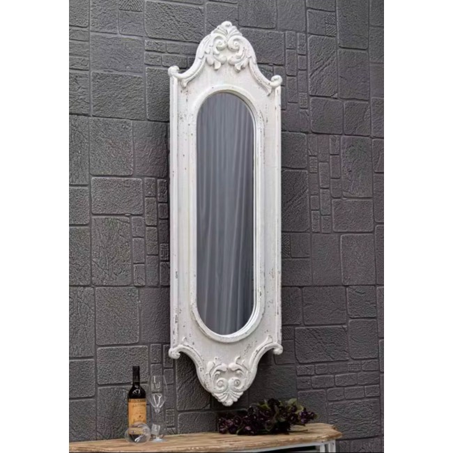 مرايا جداري بإطار خشب أبيض معتق بتصميم أوربي انيق 6770 مرايا جداري بإطار خشب أبيض معتق بتصميم أوربي انيق 6770