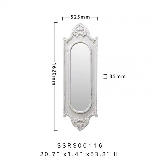 مرايا جداري بإطار خشب أبيض معتق بتصميم أوربي انيق 6770 مرايا جداري بإطار خشب أبيض معتق بتصميم أوربي انيق 6770