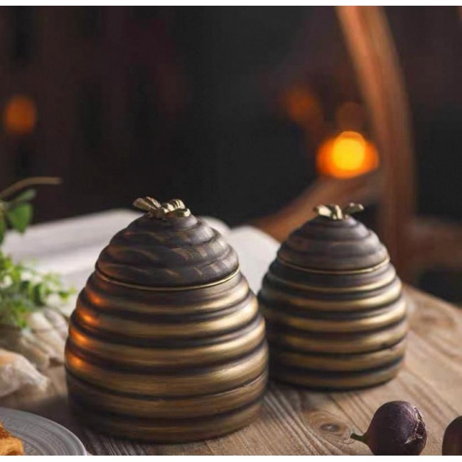 طقم برطمان معدن ذهبي معتق بتصميم خلية نحل 8154