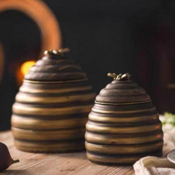 طقم برطمان معدن ذهبي معتق بتصميم خلية نحل 8154