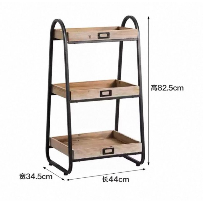 حامل زهور أرضي معدن بأرفف خشب على الطراز الامريكي 8061