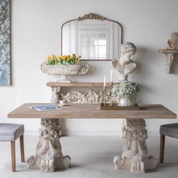 طاولة سفره طعام فاخره خشب طبيعي  أبيض  بيضاء منحوته على الطراز الروماني L7400