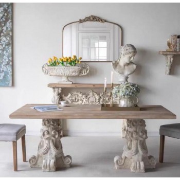 طاولة سفره طعام فاخره خشب طبيعي  أبيض  بيضاء منحوته على الطراز الروماني L7400