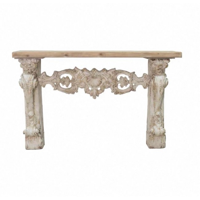 كونسول جداري خشب طبيعي أبيض منحوت بتصميم روماني شابي شيك 7401