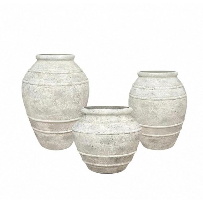 أصيص معتق أبيض فخار بتصميم أوربي متوفر 3 احجام L7090