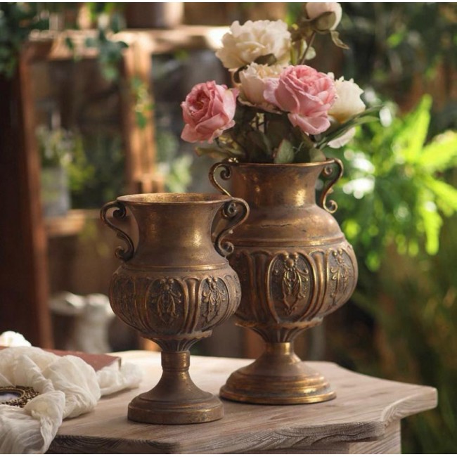 فازه معدن ذهبي معتق لزهور مثالي لديكور المنزل متوفر الحجمين 8149