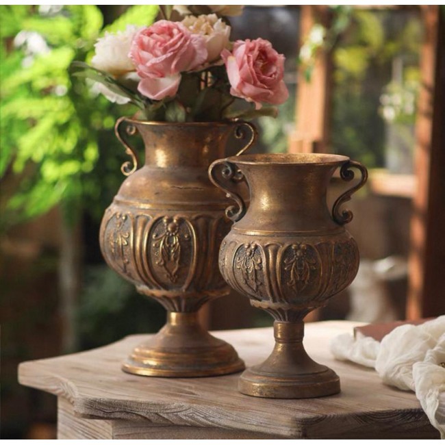 فازه معدن ذهبي معتق لزهور مثالي لديكور المنزل متوفر الحجمين 8149