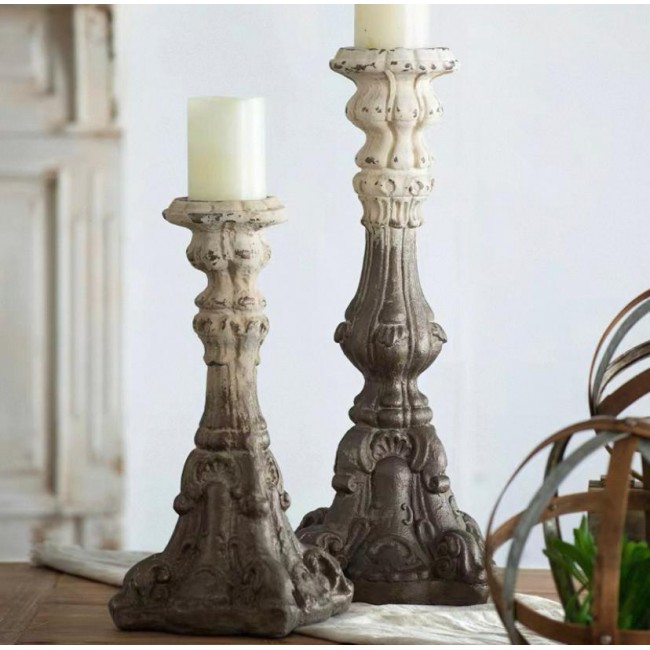 شمعدان أبيض معتق بستايل روماني شابي شيك متوفر حجم واحد 7404