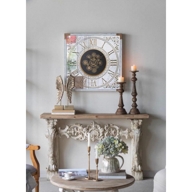 كونسول جداري خشب طبيعي أبيض منحوت بتصميم روماني شابي شيك 7401