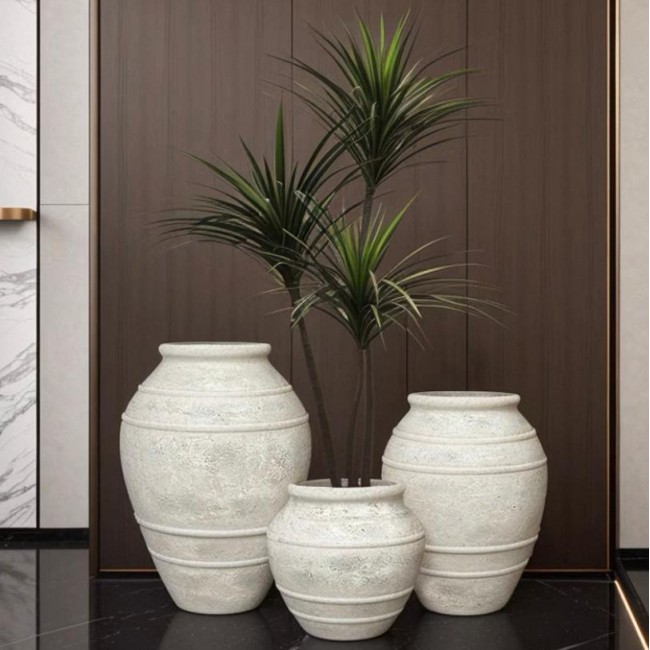 أصيص معتق أبيض فخار بتصميم أوربي متوفر 3 احجام L7090