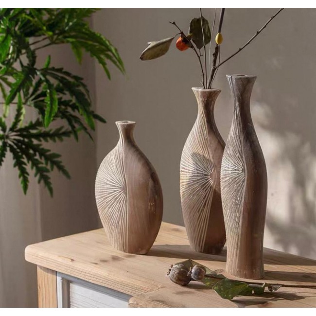 فازة خشب بتصميم فاخر مثالي لغرفة المعيشه متوفر 3 احجام 7822