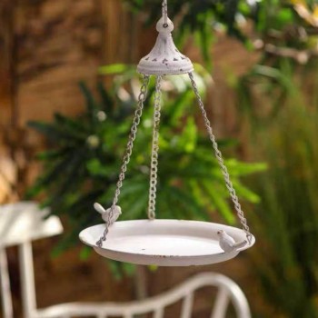 حامل حبوب الطيور معدن معتق أبيض مثالي للحديقه الخارجيه 8072 حامل حبوب الطيور معدن معتق أبيض مثالي للحديقه الخارجيه 8072