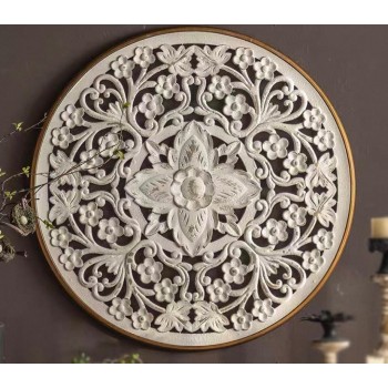 ديكور جداري خشب أبيض منحوت يدويا شابي شيك L8155