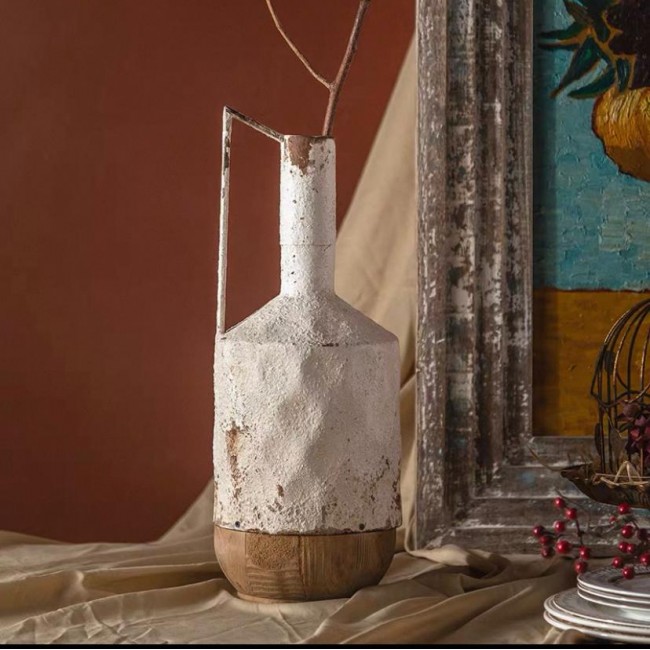 فازة معدن أبيض معتق بتصميم أوربي متوفر 3 احجام 7842