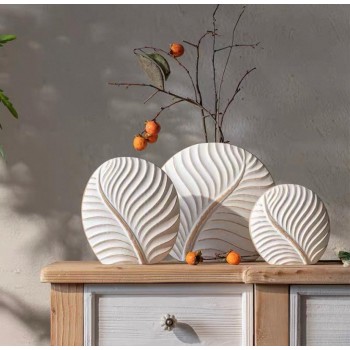 فازة خشب بتصميم ورق شجر مثالي لديكور المنزل متوفر 3 احجام  7825