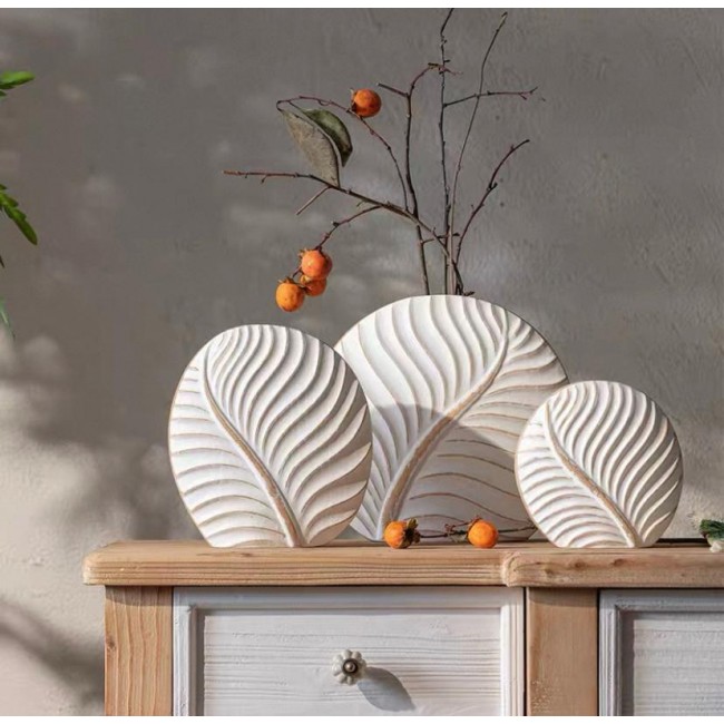 فازة خشب بتصميم ورق شجر مثالي لديكور المنزل متوفر 3 احجام  7825