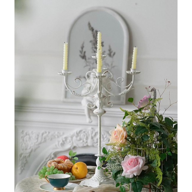 شمعدان معدن أبيض أنيق شابي شيك 7828