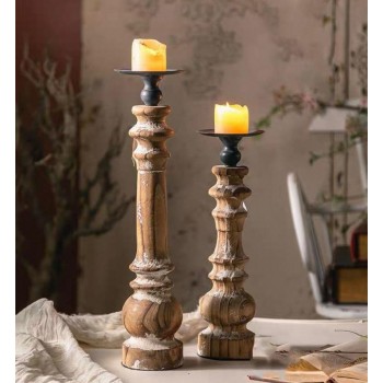 شمعدان خشب معتق بتصميم أوربي متوفر الحجمين 7830