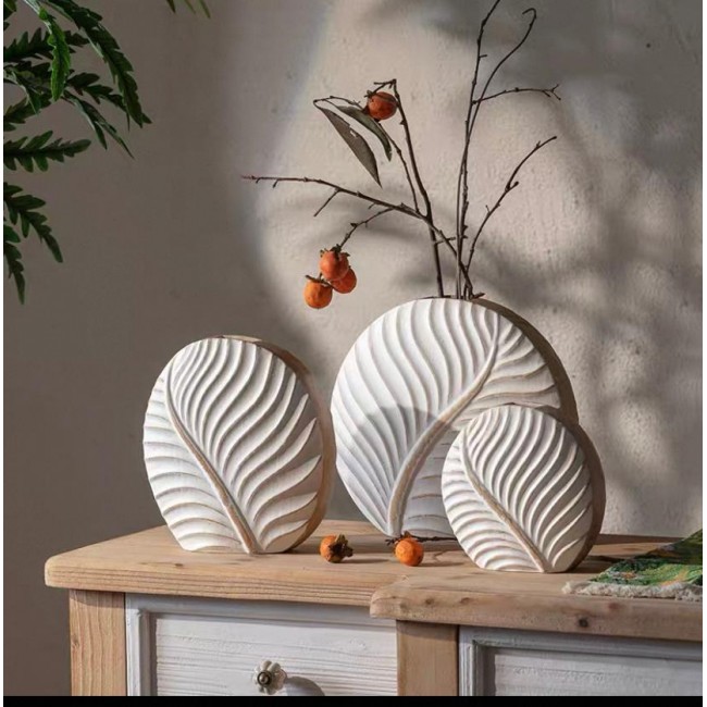 فازة خشب بتصميم ورق شجر مثالي لديكور المنزل متوفر 3 احجام  7825